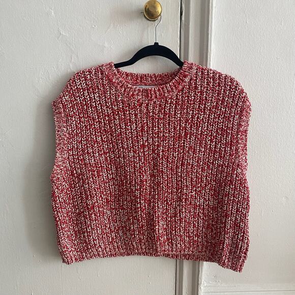 Zara Red White Oversized Cropped Sweater Sleeveless Sz Small - Picture 1 of 5
